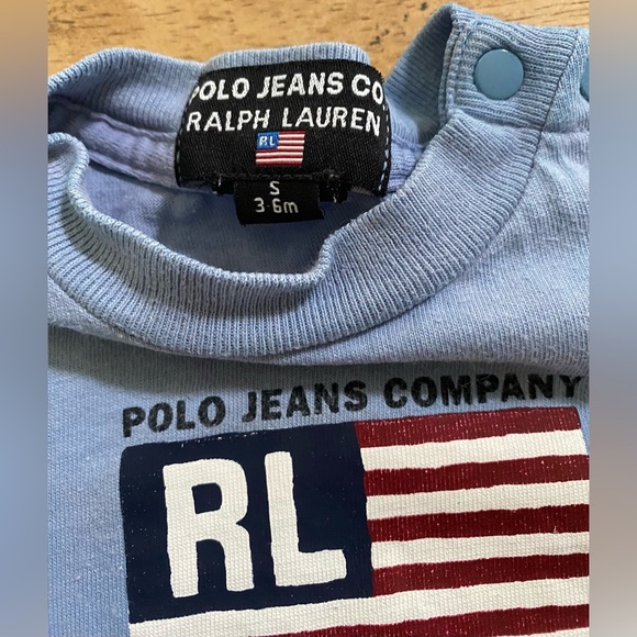 Vintage Polo Jeans Co RL‎ Infant Sz S (3-6m) Blue Cotton Jersey Shortall - Picture 4 of 11